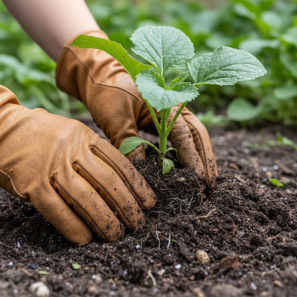 Soil treatment around plant roots in Lake Elsinore landscape