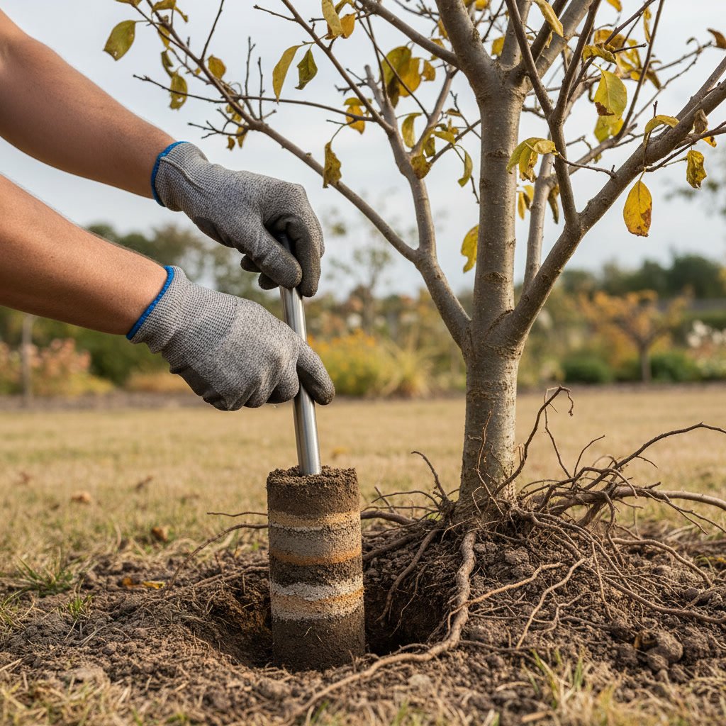 Soil core sample extraction for tree health analysis in Mission Valley