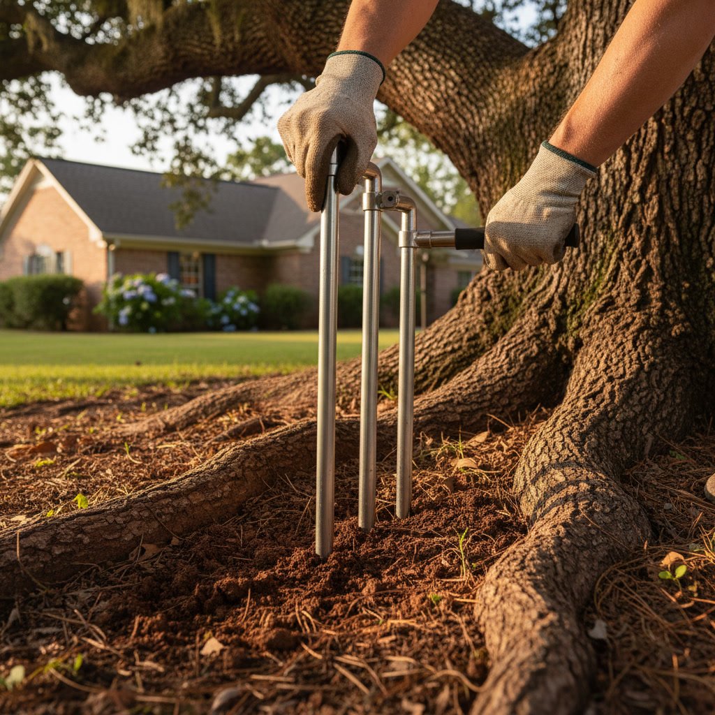 Soil aeration around tree roots in Riverside County yard