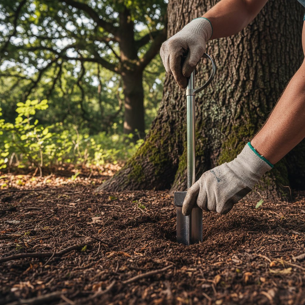 Soil testing at tree base in Southwest Riverside yard