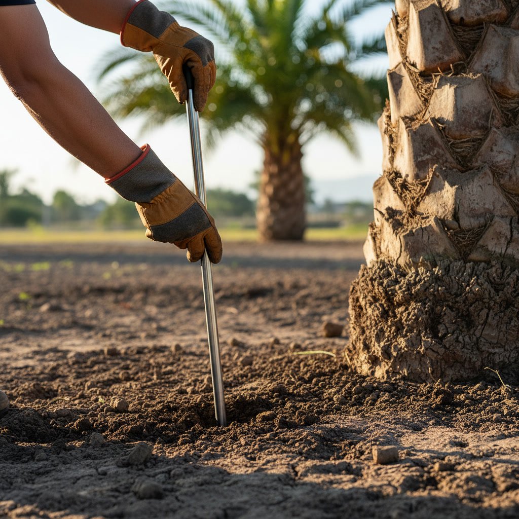 Soil testing around palm tree base in La Jolla