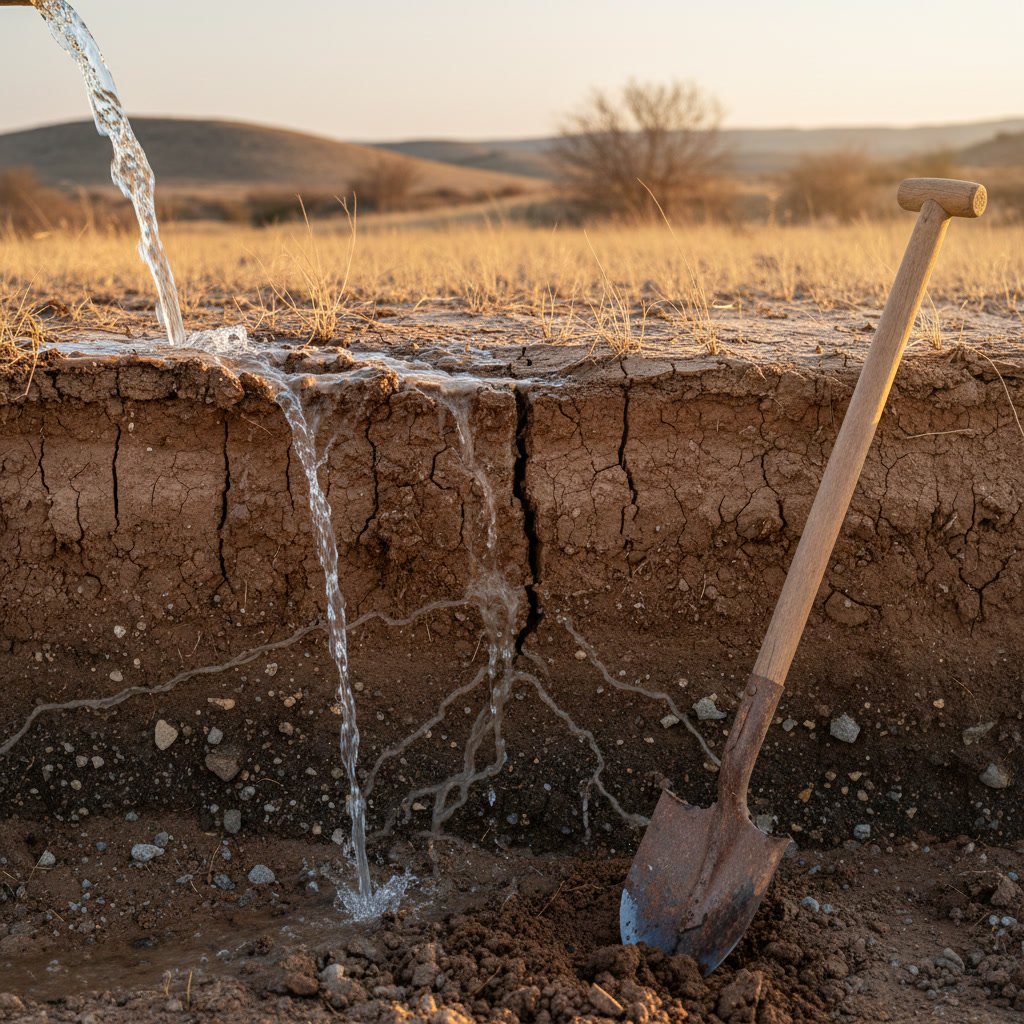 Compacted soil layer blocking water infiltration and root growth