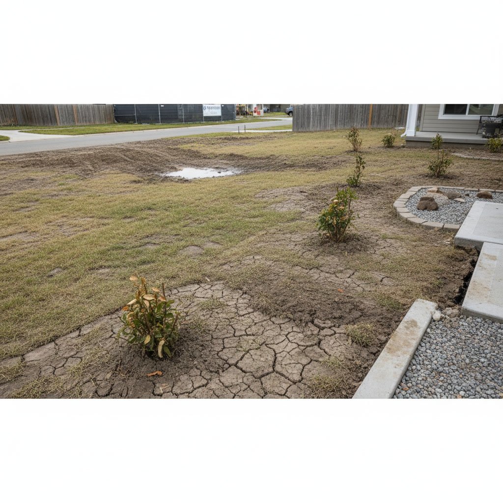 Tree roots struggling in compacted soil after construction damage