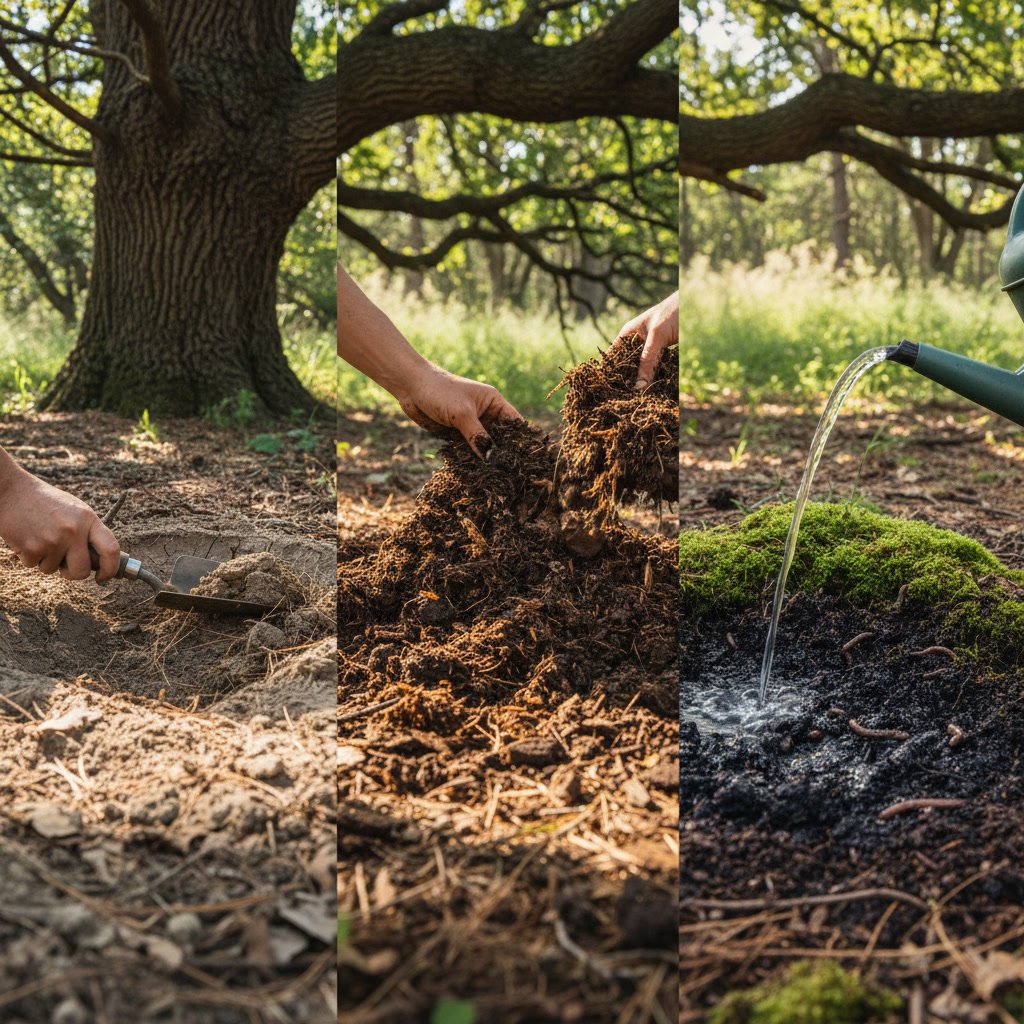 Mycorrhizal fungi network surrounding tree roots storing water