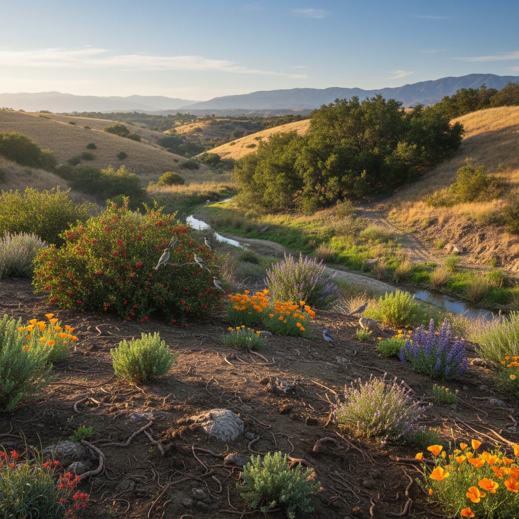 Thriving landscape with restored soil biology and improved water efficiency